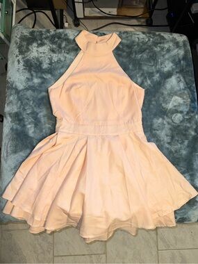 Lulus Sleeveless Halter Fit-and-Flare Peach Dress